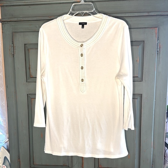 EUC Vintage Talbots White Tunic Style Top with Gold Metallic Accents - Picture 1 of 6